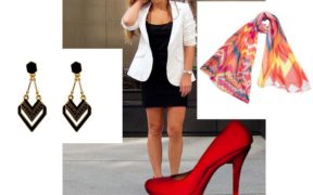 3 things heels scarf earrings