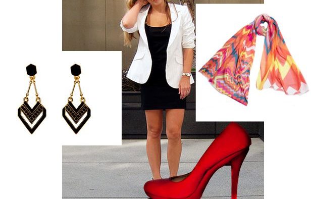 3 things heels scarf earrings