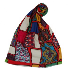 Brilliant colors in a traditional yet trendy patchwork pattern Shingora Scarf